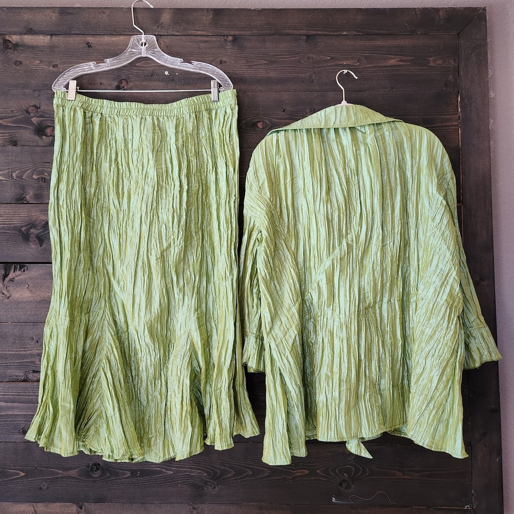 Miland Iridescent Green Maxi Skirt Jacket Set Large Mermaidcore Fairycore Whimsy - Picture 4 of 15